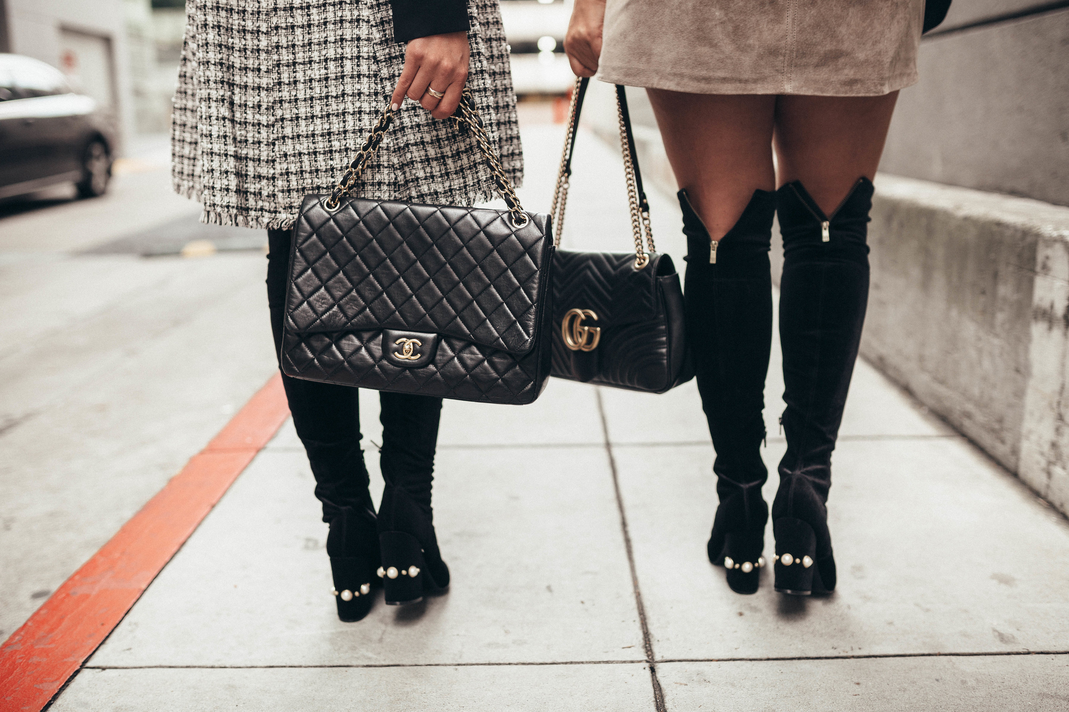 Ashley Zeal and Emily Farren from Two Peas in a Prada both share their Ivanka Trump boot. Both are wearing the Tamir over the knee boot available at Macy's.