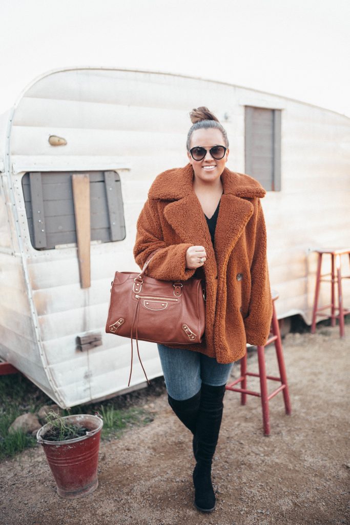 Ashley Zeal from Two Peas in a Prada shares her favorite winter trend: teddy coat. She is wearing the Free People Teddy Peacoat. 