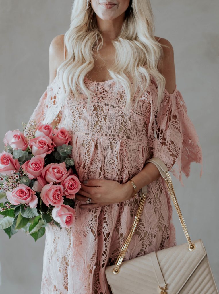 Emily Farren Wieczorek talks about her favorite pink lace dress from motherhood maternity at Macy's . It is perfect for spring and summer!