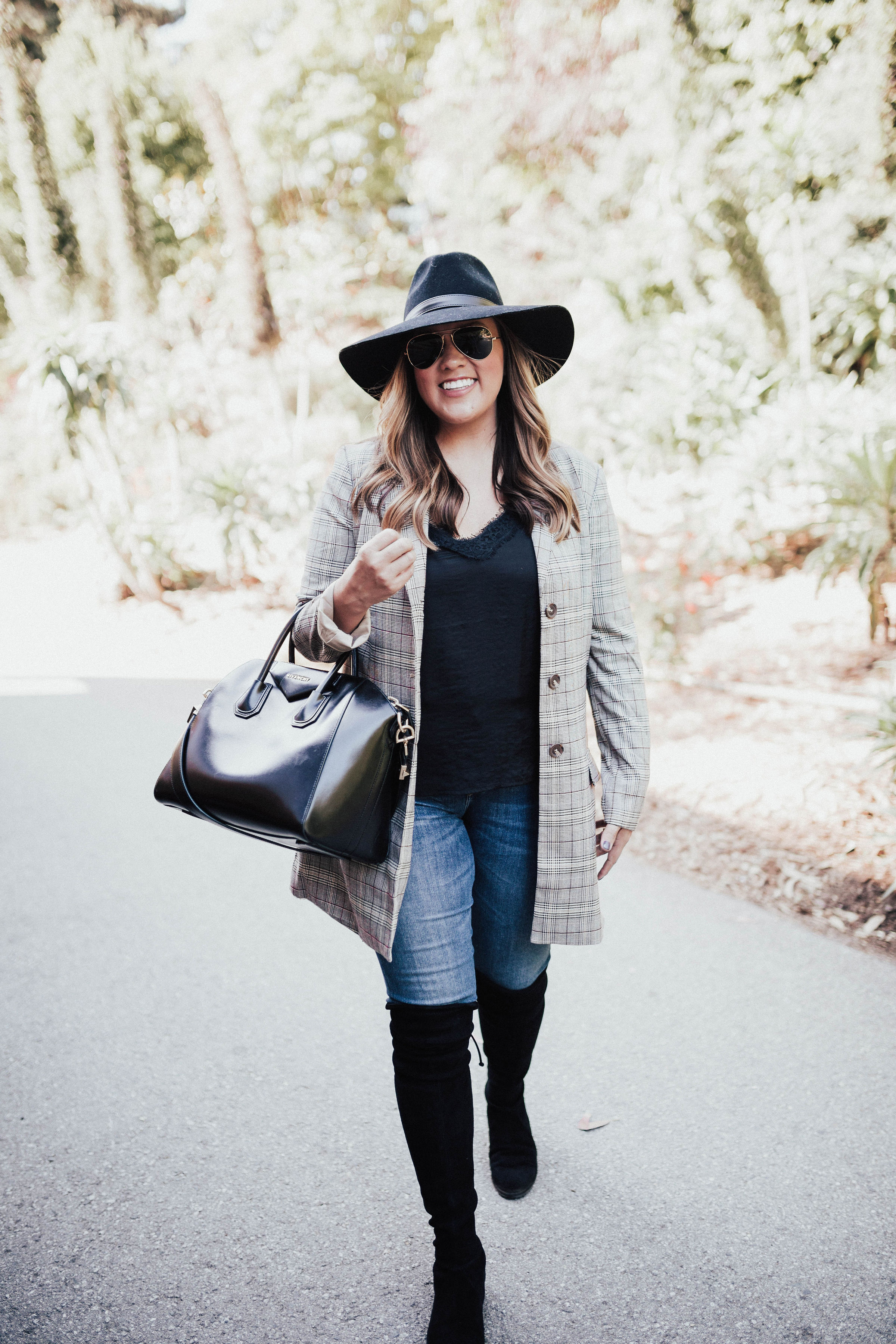 Ashley Zeal from Two Peas in a Prada shares her recent Nordstrom Purchases and links all the items from her latest try on session. She is wearing the BB Dakota Ex-Boyfriend plaid blazer. 