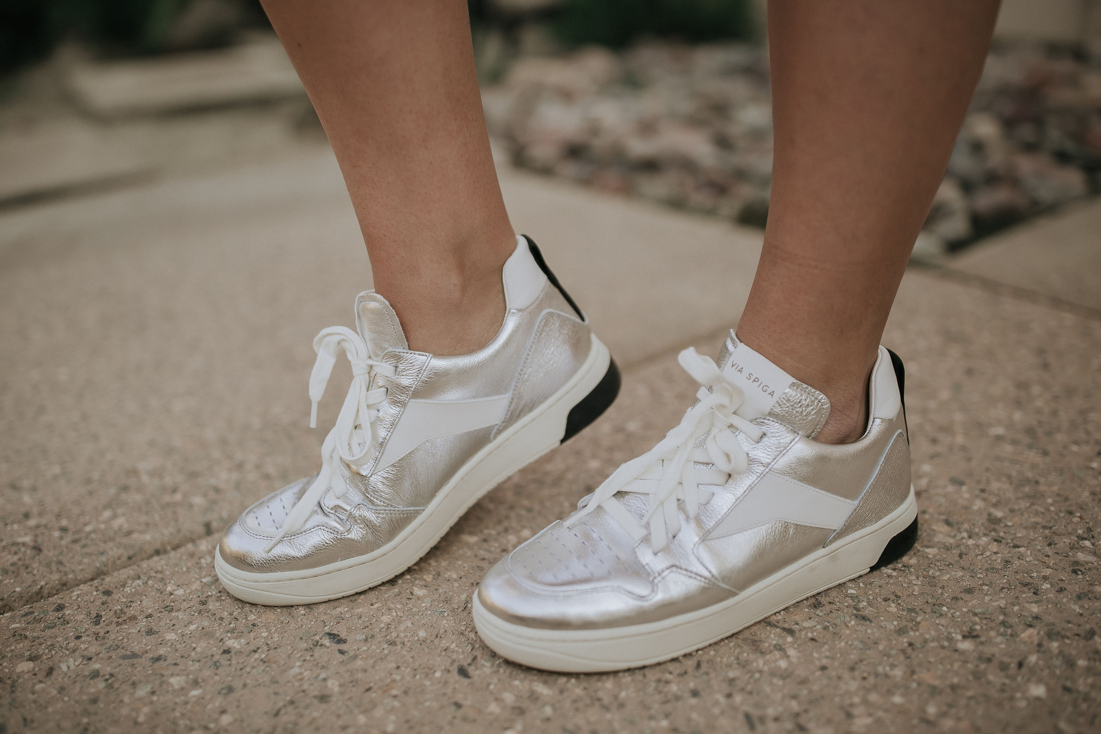 San Francisco Blogger, Ashley Zeal, from Two Peas in a Prada shares the best metallic sneakers for spring: the Lowrie by Via Spiga.